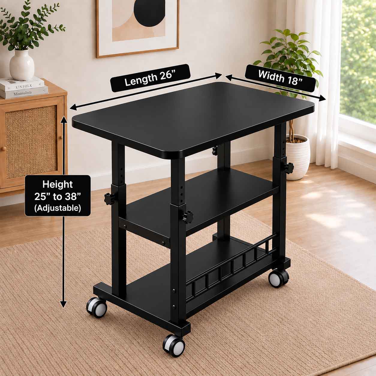 Premium 26 × 18 Inch Tripple Layer Table - Black